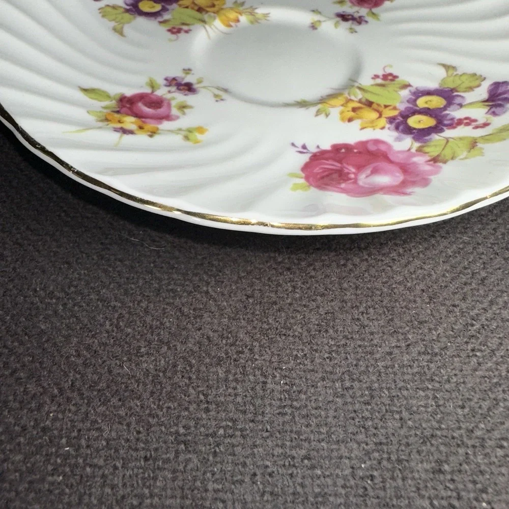 Vintage English Bone China Tea Cup Saucer Pink Rose Fluted‎ Cottagecore Teacup
